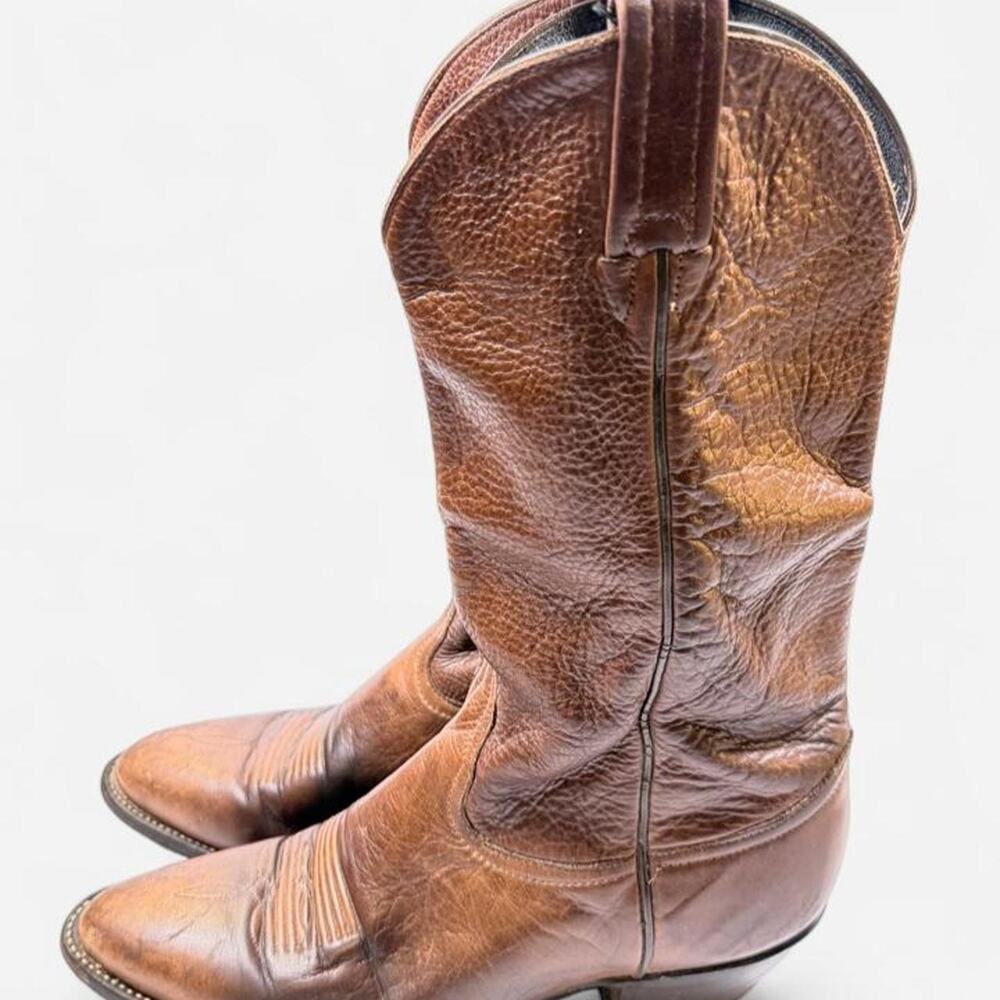 Tony Lama Brown Leather Heeled Cowboy Boots - Picture 5 of 8